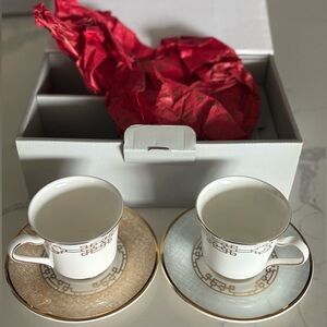 Hankook Fine Bone China  4 pc Cup & Saucer Coffee Set w/Box Serving for 2